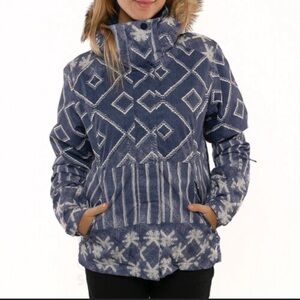 Roxy Blue and White Patterned Ski Jacket
